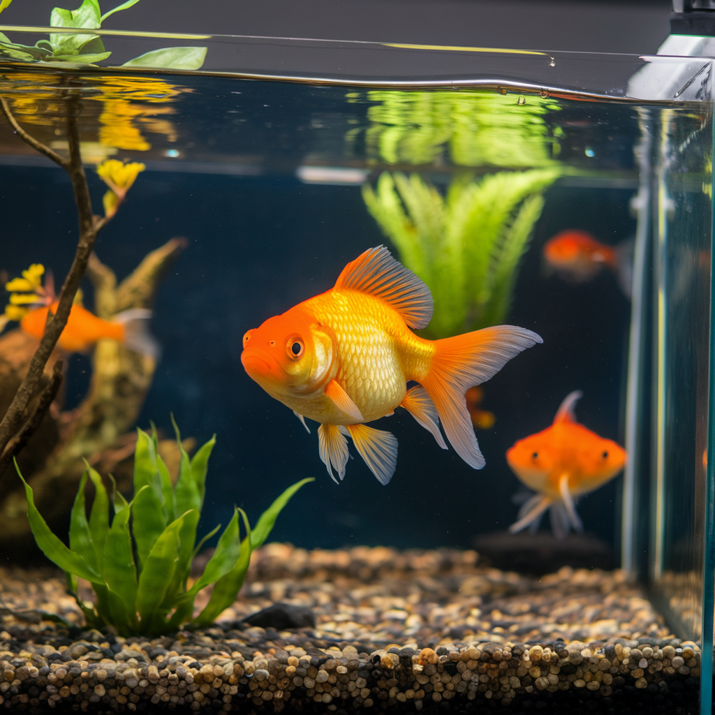 Ranchu Goldfish in an aquarium