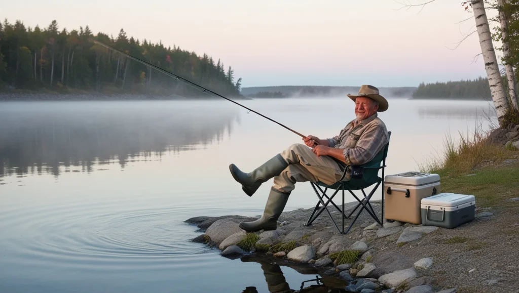 a man Catch Boundary Water Fish with Braided Line