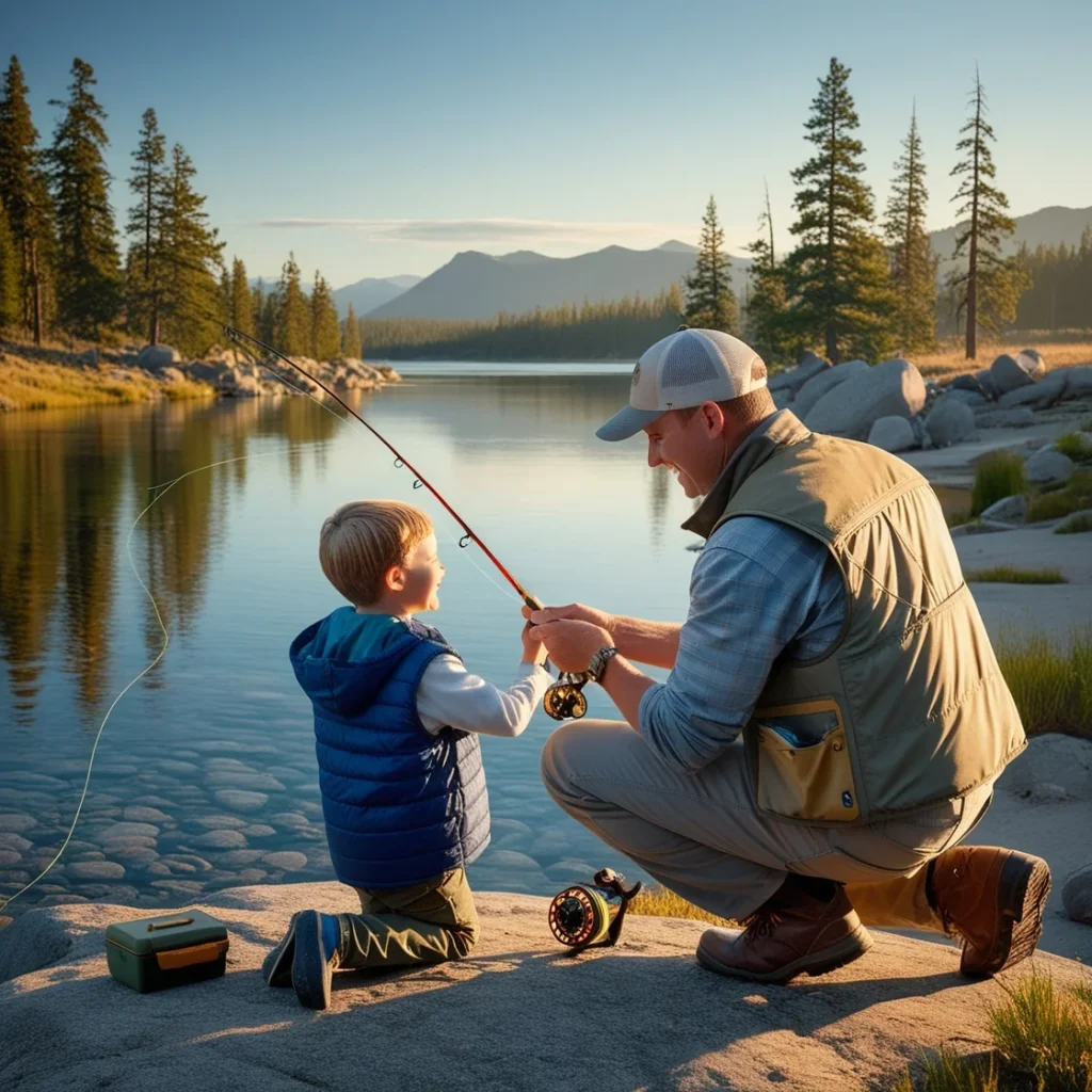 a man helping his son and teching him how to Catch Boundary Water Fish with Braided Line- Can You Catch Boundary Water Fish with Braided Line?