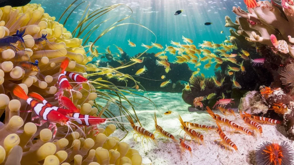 colony of colorful shrimp in the ocean - What Do Shrimp Eat in the Ocean?