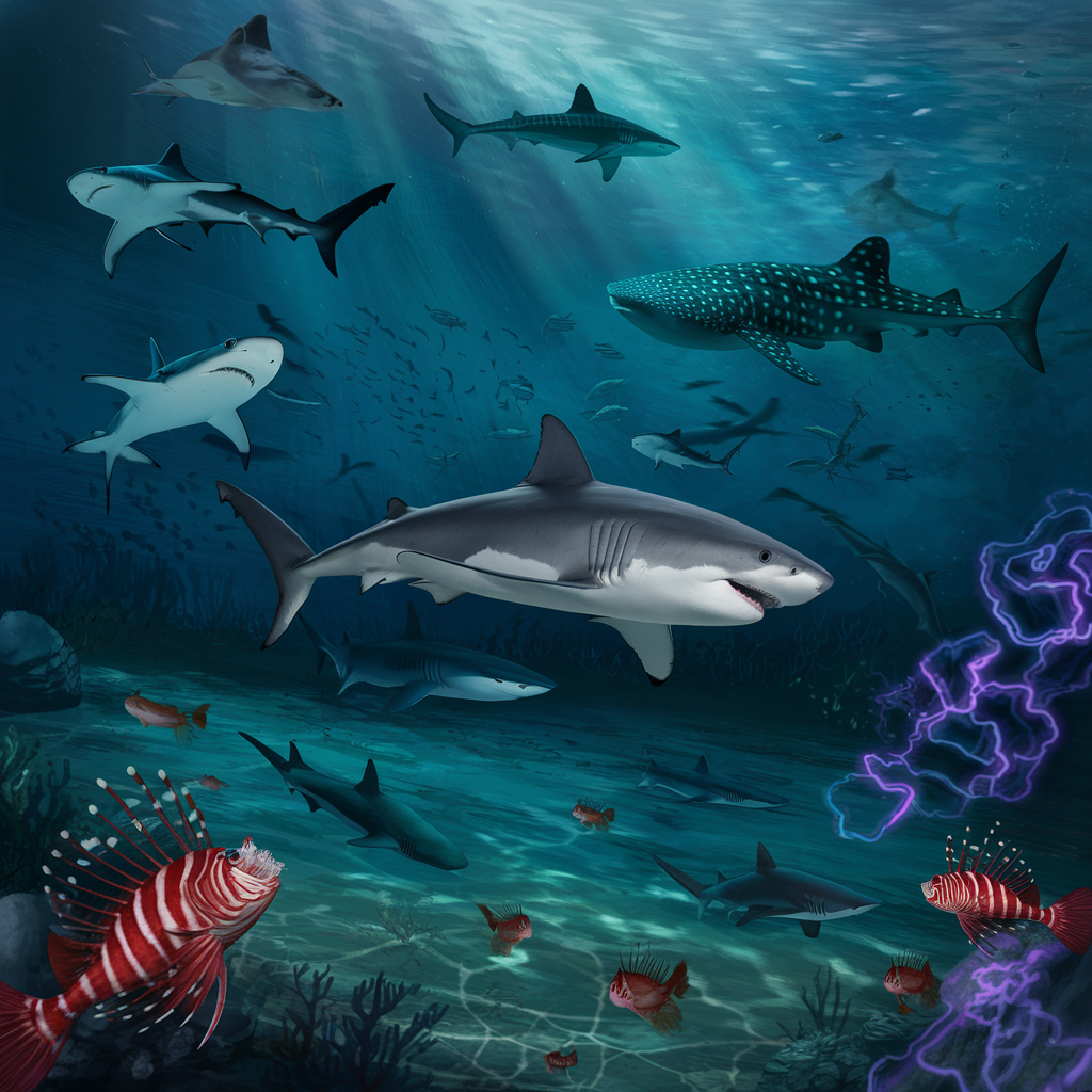 different types of fish and sharks and other sea creatures